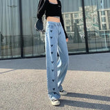 Jeans Women Wide Legs Baggy Jeans Streetwear Chic Design Peach Heart High Waist Loose Female Straight Long Pants Drop Shipping