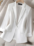 Getadme 2024 4XL Korean Women's Blazer Femme Summer Sunscreen Jacket White New Suit Jacket Women's Fashion Thin Black Cardigan