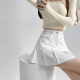 Getadme Y2K Vintage High Waist Pleated Skirt Women College Style Uniforms Safety Pants Mini Skirts Woman Korean Street Slim A-Line Skirt