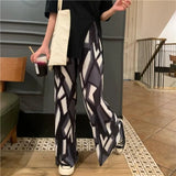 New Women Clothing Vintage Fashion Geometric Print Pleated Wide Leg Pants Y2K Harajuku Summer High Wiast Loose Straight Trousers