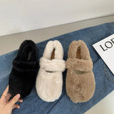 Getadme Round Toe Women Casual Female Sneakers White Leather Shoes Slip-on Loafers Fur Soft Moccasin Slip On New Winter Leisure Basic Sl