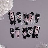 Getadme Sweet Cool Style Babes Lace Bow Nail Patch Handmade Fake Nail Stickers Wearing Nail Piece Finished Product Detachable