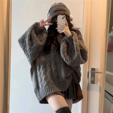 Getadme-Autumn Winter Women Sweater Harajuku Oversized Long Sleeve V Neck Knitted Pullover Korean Loose Solid Preppy All Match Jumper