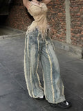 Getadme-Women's Washed Y2K Baggy Japanese 2000s Denim Trouser Vintage Casual Tassels Pants Female Street Trashy Retro High Waist Jeans