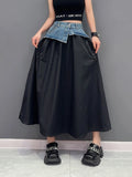 High Elastic Waist Green Denim Irregular Casual A-line Half-body Skirt Women Fashion Tide New Spring Autumn 2023