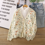 GETADME Lamtrip Kawaii Colorful Wheat Flowers Print Sweet V-Neck Cardigan Knitted Sweater