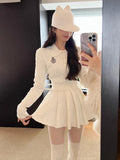 Getadme Autumn Preppy Style Knitted Clothing Suit Woman Slim Kawaii Swearter Tops Casual Y2k Mini Skirt Woman Fashion 2 Piece Set