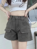 Vintage Y2K Cargo Denim Shorts Women Baggy Short Jeans Casual Korean Fashion Wide Pockets Female Streetwear Summer Pants