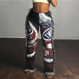 Fashion Y2K Streetwear Elastic Waist Body Pants Autumn Printed Tassels Pants Casual Trend Clothing For Women