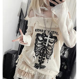 Gothic Y2k Women Sweater Off Shoulder Pullovers Harajuku Anime Graphic Knitwear Hollow Out Kint Spring Oversize Jumper
