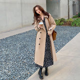 Getadme 2 Streetwear Loose Trench Coat Midi Length Fashion Korean Elegant Khaki Black Women's Windbreaker Coat Casual Double Breasted Tops