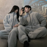 Getadme Winter Pajamas Women Coral Fleece Homewear Suit Couple Long Pijama Men Thickened Velvet Warm Soft Comfortable Pajamas Set