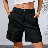 Women Shorts High Waist Wide Leg Shorts Elastic Waist Multi Pockets Deep Crotch Loose Quick Dry Lady Cargo Shorts