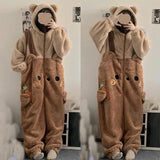 Getadme Cartoon Fleece Pyjama Flannel Anime Onesie Adults Animal Pajamas Set Women Men Warm Winter Bear Sleepwear Cosplay Halloween