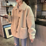 Getadme-Teddy Fleece Cropped Jackets Women Korean Fashion Vintage Harajuku Sweet Soft Girl Lambs Wool Coat Baggy Winter Loose