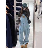 Getadme- Women Pockets Loose Suspender Denim Overall Trousers Jean Jumpsuits Women Overalls Jean Suspender Pants mon jeans