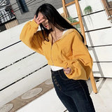 Short Hoodies Women Solid Color Lady Sweatshirt Tracksuit Long Sleeve Female Crop Top Fashion Korean Clothes Harajuku