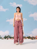 Getadme Pink Star Straight Leg Jeans Women's Summer Design Feel Y2K Loose and Slim Wide Leg Casual Pants