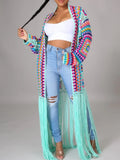 GETADME Women's Cardigan Handmade Crochet Beach Cover Up Coat Loose and Irregular Tassel Shirt Tie Up Mixed Color Pure Hand Hook Jackets