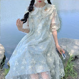 Girl Style Sweet Cute Summer Women Dress Lace Embroidery Flower Doll Collar Aesthetics Loose Female Long Dresses 2024 New