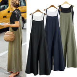 Getadme-Casual Loose Jumpsuit Women Summer Solid Cotton Linen Straps Wide Leg Pants Dungaree Bib Overalls Sleeveless Oversized Jumpsuits