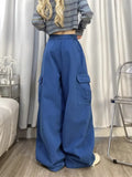 Getadme Korean Y2K Fashion Drawstring Casual Baggy Cargo Jeans Pants Women Clothing Straight Wide Leg Sweatpants Female Trousers