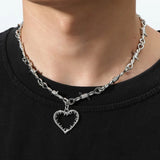 New Korean Fashion Punk Hollow Flame Love Pendant Necklace Men's Women's Simple Rock Pendant Necklace Cool Gift Jewelry