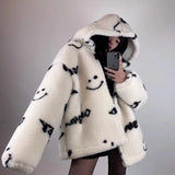 Jackets For Women Winter Cashmere Chic Printing Hooded Fashion Street Outerwear Sweet Casual College Women's jacket Coat