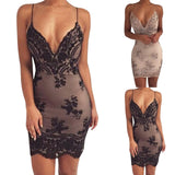 New Women'S Sexy Sling Dress Bodycon V Neck Backless Sequin Dress Wrap Buttocks Club Party Mini Dress Vestidos Para Mujer