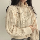 Vintage Zipper Women Sweaters Solid Korean Fashion Long Sleeve Knitted Cardigan Loose Preppy Knitwear Autumn Casual