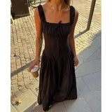 Getadme Women Sexy Ruched Chest Corset Style Sling Long Dress Low Waist Sleeveless Female Holiday Summer Robe