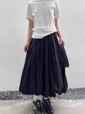 Getadme Long Skirt Women Elegant Solid Elastic Waist A-line Vintage Korean Fashion Loose Balloon Maxi Skirt Casual Streetwear