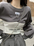 O Neck Chain Irregular Y2k Sweatshirts Fashion Korean Crop Tops Harajuku Punk Gothic Streetwear Women's Clothing Camis Suit