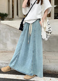 S-XL 2Colors Long Denim Skirt 2024 korean style High Elastic Waist  Lace Up A Line Ball Grown Long Jeans Skirts Style (L60098