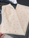 Preppy Style Pantalones De Mujer Bow Print High Waist Casual Loose Spring Autumn Women Pants Fashion Sweet Aesthetics Clothing