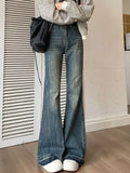 Vintage high waist jeans women skinny flared pants new washed craft horseshoe pants fashionable baggy slouchy trousers