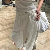 White Basic Linen Women Pants Elastic Waist Harajuku Korean Fashion Baggy Trousers Female Thin Oversized Casual Summer