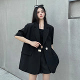 Getadme-Spring And Summer Black Suit Jacket Female After The Slit Design Sense Niche Casual Thin Fashion Suit Tops Female Jacket