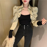 Office Lady Solid Color Patchwork Shirt Slim Fake Two Pieces Spring Autumn Women's Clothing Korean Fashion Button Chain Blouse