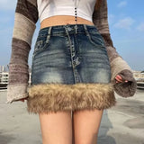 Vintage Washed Blue Denim Skirt for Women American Fashion High Waist Skirts Y2k Grunge All-match Street Faldas Mujer