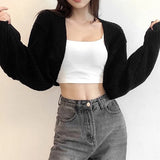 Ladies Bolero Shrug Knit Batwing Sleeve Cardigan Open Front Sweater Long Sleeve Cropped Loose Cardigan for Women Dressy