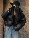 Jmprs Thick Women Parkas Winter Warm Loose Puffy Coats Cotton Padded Stand Collar Korean Jackets Black Fashion Female Clothes