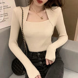 Getadme- Women Pullover Sweater Autumn Long Sleeve Pullover Basic Top Fashion Elastic Female Winter Solid Knitted Jumper