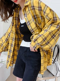 Getadme-Fashion Plaid Women Shirt Fashion Korean Oversize Tops Harajuku Daily All-match Long Sleeve Chic Female Yellow Shirts New