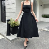 Summer Elegant Casual A-Line Satin Midi Dress Women Sleeveless Vintage Party Birthday Vestidos Female Chic Solid Robe JY23115GN