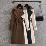 2024 Autumn Korean Mid-length Trench Coat Women Fashion Contrast Color Patchwork Spring Windbreaker Coat Female Windproof Jacket