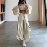 Holiday Irregular Pants Set Cotton Linen Fashion Loose Sleeveless Tops with High Split Pants Summer Two-piece Suit Women Outfits