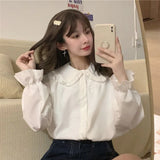 Gidyq Vintage Women White Shirt Preppy Style Fashion Elegant Female Long Sleeve Blouse Y2K Sweet Kawaii All Match Shirts