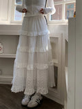 High quality White Cute Skirts for Women Summer High Waisted A-line Skirt Long Skirt Hook Flower