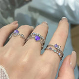 Getadme-3 Pcs/set Y2K Purple Color Heart Zircon Rings for Women Fashion Retro Gothic Shiny Queen Ring 2024 Hot Party Gifts Lucky Jewelry